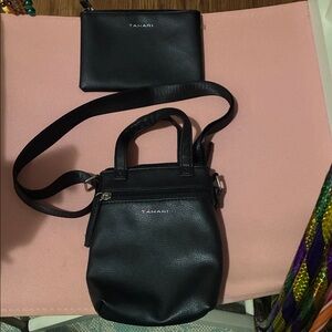 Tahari Black Crossbody Bag with Matching Pouch